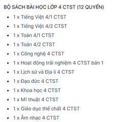 BỘ SÁCH BÀI HỌC LỚP 4 CTST + BAO KIẾNG (12 QUYỂN)