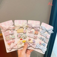Set kẹp tóc 5 chi tiết vải nơ caro