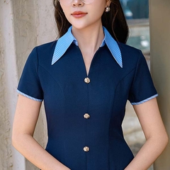 Đầm chữ A cổ sơ mi sọc