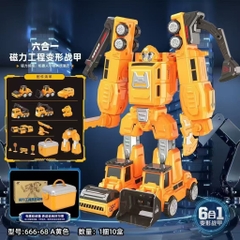 Hộp xe robot từ tính 6in1 (Xanh, vàng, xám)