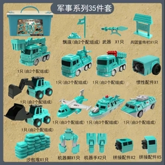 Bộ Xe Công Trình biến hình Robot 35pcs XANH mã 856-36