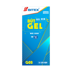 Bút Gel Bitex Mực Xanh 0.7mm G03, Gp001