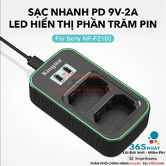 Bộ Sạc Đôi KingMa NP-FZ100 Thế Hệ 5 Phiên Bản Sạc Nhanh Gấp 1.8 Lần . For Sony A7 III, A7 IV, A7R IV, A7S III, A9, A1, FX3, ZV-E1