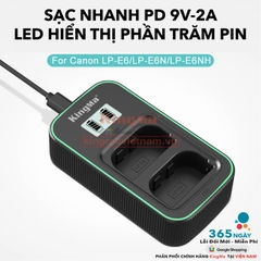Bộ Sạc Đôi KingMa LP-E6.E6N.E6NH Phiên Bản Sạc Nhanh Gấp 1.8 Lần . For EOS 5D Mark II/III/IV, 6D/6D Mark II, 7D/7D Mark II, 80D, 90D, R, R5, R6, R6 Mark II, R7...