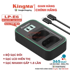 Bộ Sạc Đôi KingMa LP-E6.E6N.E6NH Phiên Bản Sạc Nhanh Gấp 1.8 Lần . For EOS 5D Mark II/III/IV, 6D/6D Mark II, 7D/7D Mark II, 80D, 90D, R, R5, R6, R6 Mark II, R7...