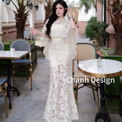 Đầm thiết kế 2 dây ren kèm áo choàng voan