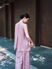 Set đồ lam áo ba lỗ cúc sau lưng quần suông lụa