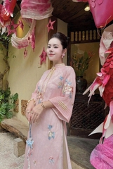Áo dài voan hạc cổ tàu sang trọng