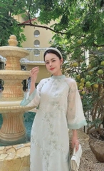 Áo dài voan tơ thêu xanh ngọc