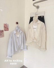 Áo kiểu sơ mi tay dài kèm áo thun 3 lỗ