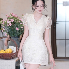 Đầm dáng ngắn chữ A cổ V tim tay ngắn sang chảnh dáng ngắn đi tiệc