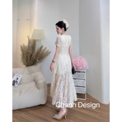 Đầm thiết kế ren cổ V dáng dàng