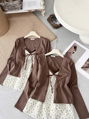Áo kiểu 2 dây hoa nhí nâu khoác choàng