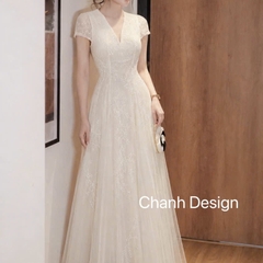 Đầm thiết kế ren tay ngắn tùng xoè