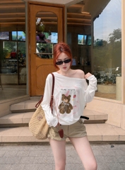 Áo thun giấy lệch vai in giấy Happy everyday