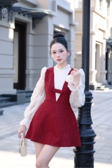 Đầm dạ cao cấp phối ren sang chảnh dáng ngắn tay dài