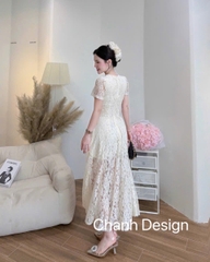 Đầm thiết kế ren cổ V dáng dàng