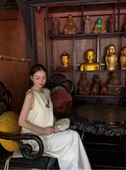 Set đồ lam lụa yếm cộc tay thuê chuồn chuồn