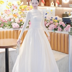Đầm thiết kế tay dài nhún sườn