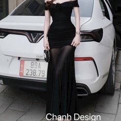 Đầm thiết kế trễ vai hoa ngực dáng xoè