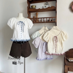Áo kiểu somi tay phồng ngắn nhún caro