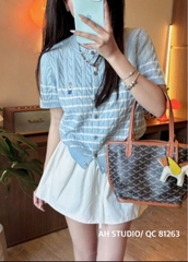 Áo kiểu len tay ngắn gấu sọc