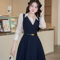 Đầm thiết kế cổ  sơ mi tuyết mưa dáng dàu tay dài