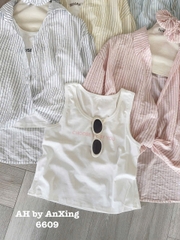 Áo kiểu sơ mi tay dài kèm áo thun 3 lỗ