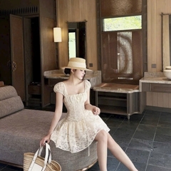 Đầm thiết kế 2 dây cột nơ ngực dáng ngắn