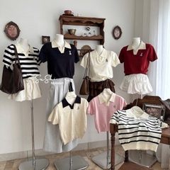 Áo len cổ V thêu gấu