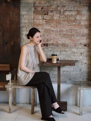 Set đồ lam áo ba lỗ cúc sau lưng quần suông lụa