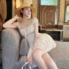 Đầm thiết kế 2 dây cột nơ ngực dáng ngắn