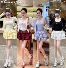Set 3 món váy tầng áo min kèm khoác