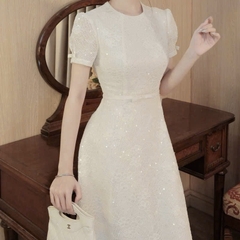 Đầm thiết kế kim sa nơ tay nơ eo dáng dài