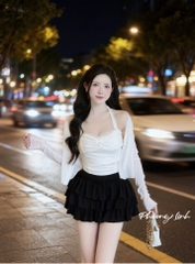 Set áo dây cổ kèm khoác chân váy tầng