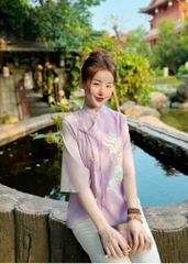 Bộ lam thêu phụng tơ đính ngọc