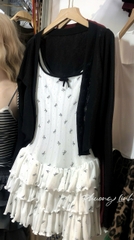 Đầm 2 dây nơ tầng kèm khoác pl