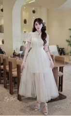 Đàm ren khuy ngọc phối tơ cổ tàu