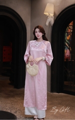 Áo dài gấm lá tre dáng xuông H