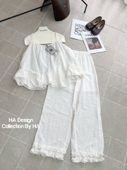 Set kiểu áo 2 dây tầng xoè quần dài ống bèo