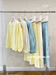 Set áo tay phồng kèm chân váng dài