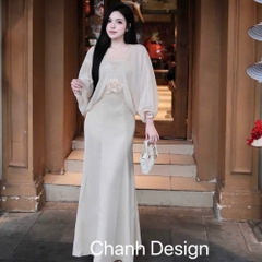 Đầm thiết kế lụa áo choàng nơ hoa
