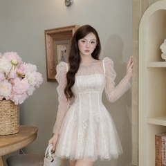 Đầm thiết kế cổ yếm đính đá tay dài dáng ngắn