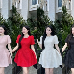 Đầm dạ cổ tròn xoè sang trọng dáng ngắn