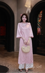 Áo dài gấm lá tre dáng xuông H