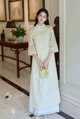 Áo dài truyền thống tay viền thêu hoa