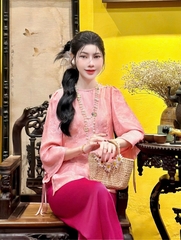 Bộ lam cổ xoắn màu loang ngọc tay