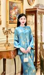 Đồ lam thiên hoa lụa tằm ánh kim