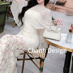 Đầm thiết kế 2 dây ren kèm áo choàng voan