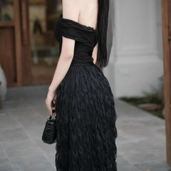 Đầm đi tiệc trễ vai bảng ngực xoè sóng dáng dài